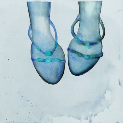modré črievičky, akvarel na papieri, 30x30, 2008, mária matrková