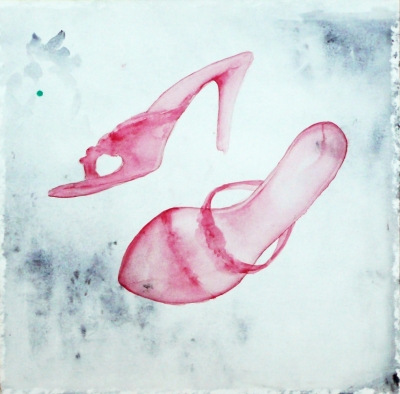 ružové črievičky, akvarel na papieri, 30x30, 2008, mária matrková